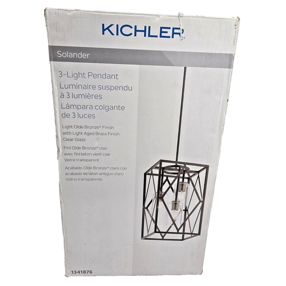 Kichler Solander 1341876 3 Light Pendant Olde Bronze Clear Glass Geometric NEW